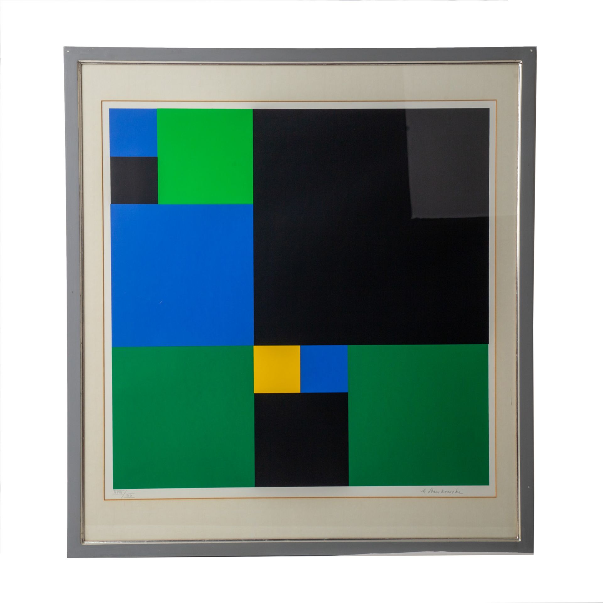 STANKOWSKI, ANTON (1906-1998), "Komposition mit Quadraten in Grün, Blau, Schwarz und Gelb", - Bild 2 aus 5