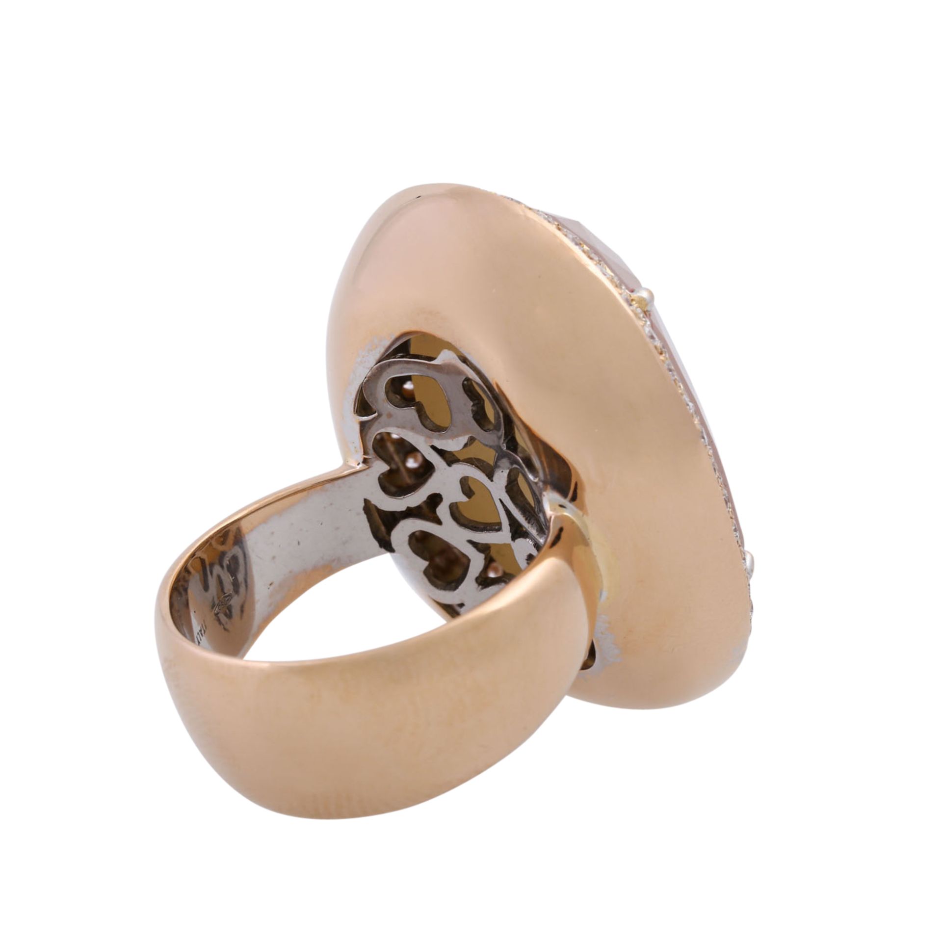 Ring mit oval facettiertem Quarz und Brillanten von zus. ca. 1 ct, - Bild 3 aus 5