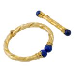 Schmuckset Armreif und Brosche mit Lapislazuli,