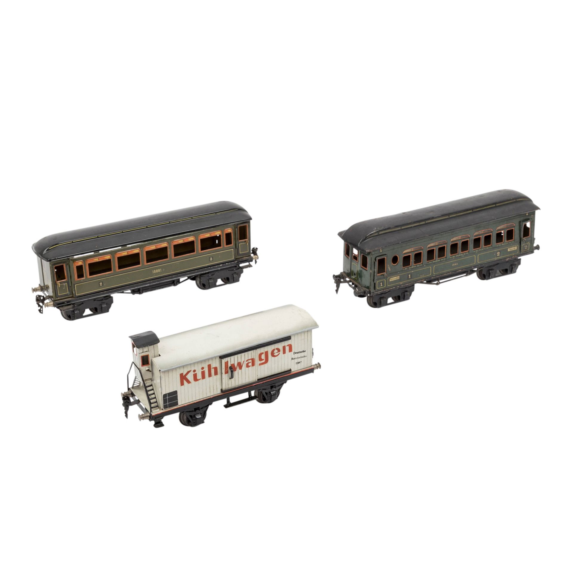 MÄRKLIN zwei Personenwagen und ein Kühlwagen, Spur 1, 1925-1937, - Image 4 of 8