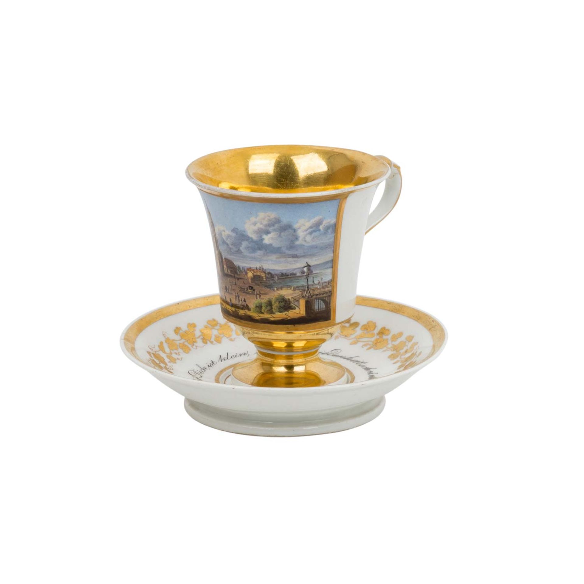 MEISSEN Biedermeier-Tasse und Untertasse 'Dresden', 1. Wahl, 1. Hälfte des 19. Jh.