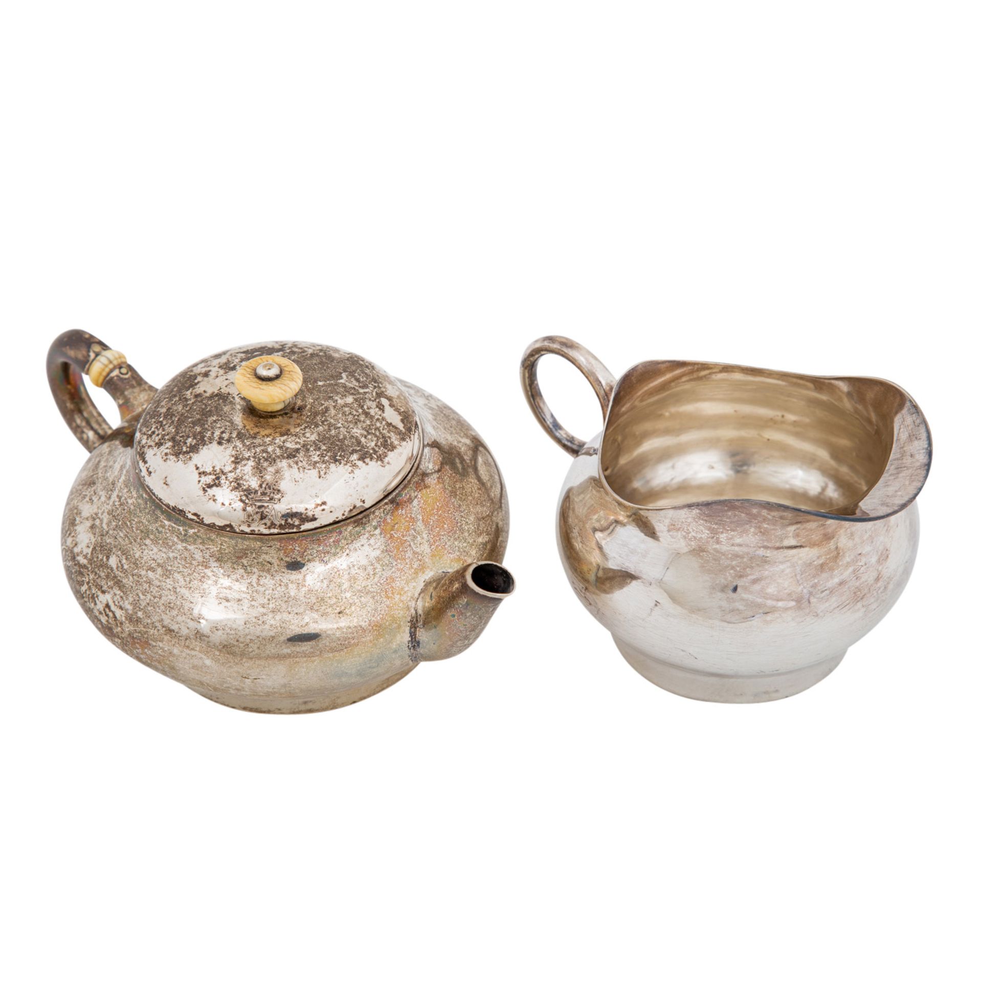 SCHWEIZ Teekännchen und Milchgießer, 875 Silber, nach 1815. - Bild 4 aus 5