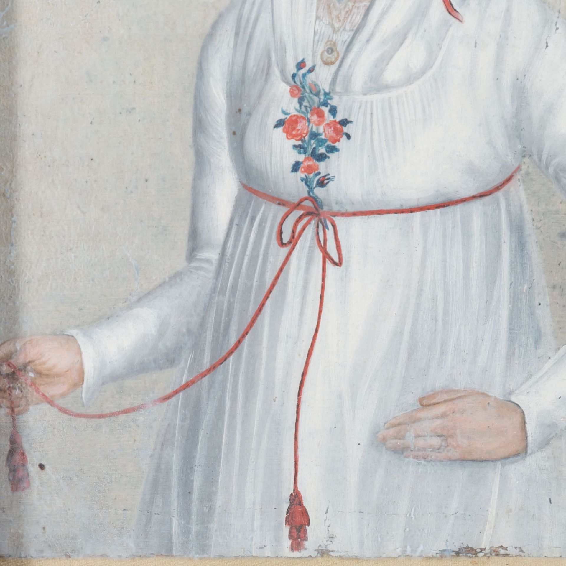 MALER/IN 18. Jh., "Junge Dame in weißem Kleid mit Rosenschmuck", - Image 5 of 7