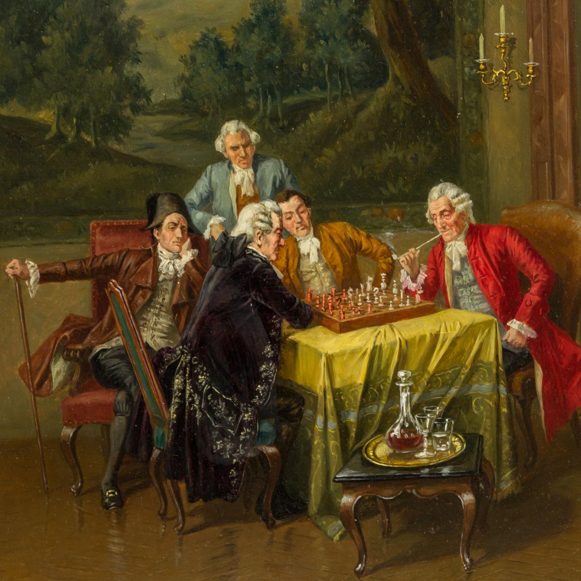 FRANKE, ALBERT JOSEPH (1860-1924) „Herren beim Schachspiel“ 19./20. Jh., - Image 3 of 3