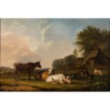 OMMEGANCK, BALTHAZAR PAUL (1755-1826) "Rinder und Schäfer mit seiner Herde an einem Bauernhaus"
