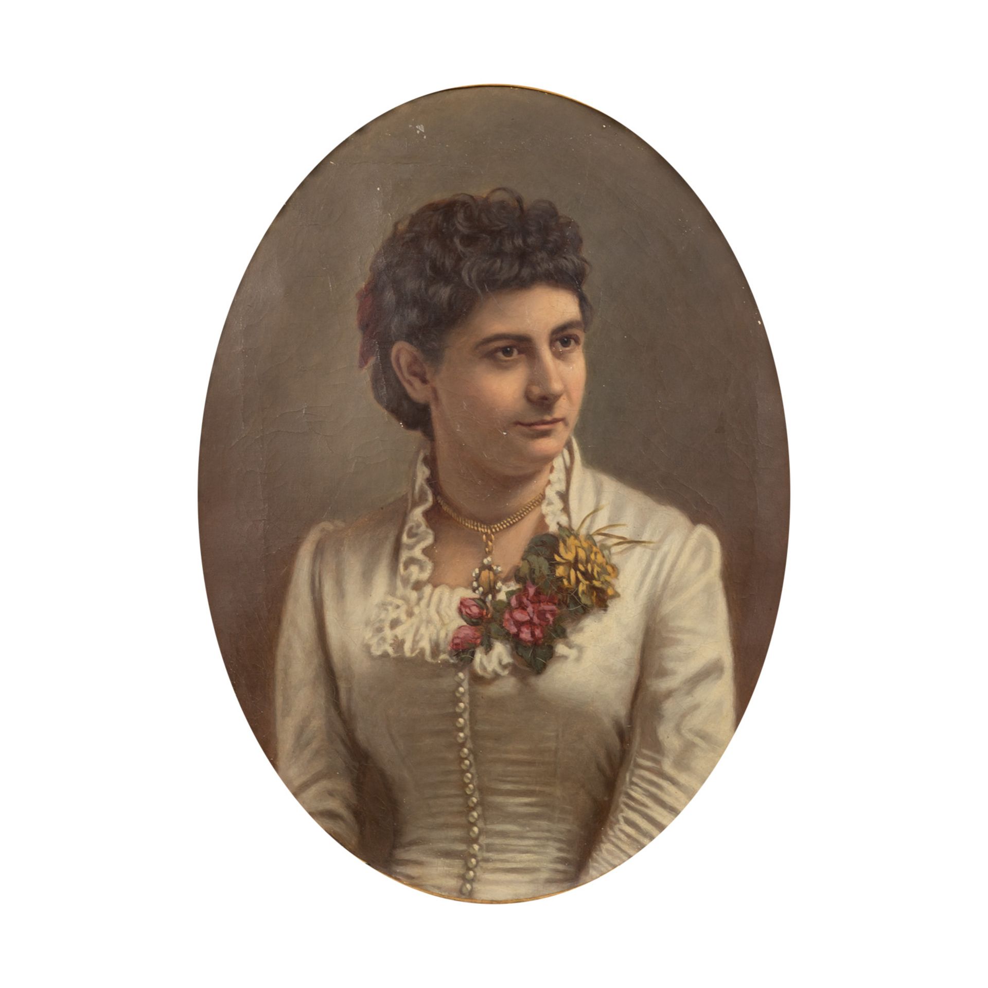 STAUB, Gustav, ATTRIBUIERT (tätig um 1880), "Jungen Dame in weißem Kleid", im Prunkrahmen,
