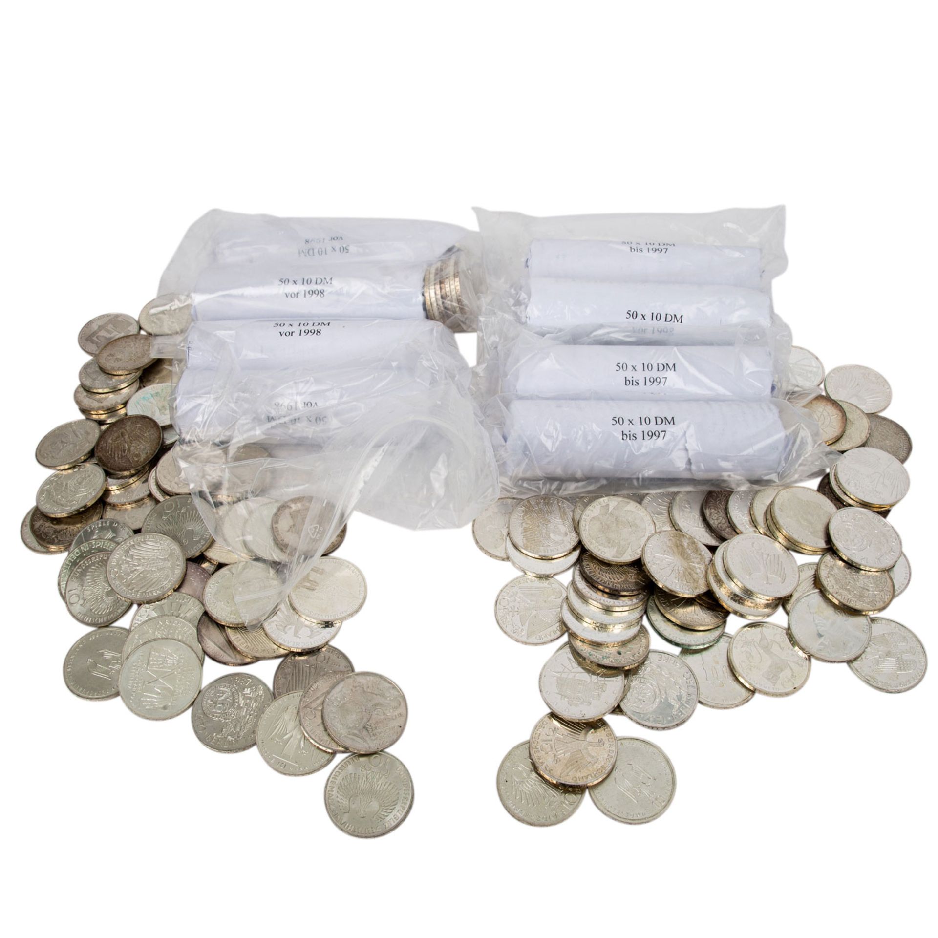 BRD Silbermünzen 500 x 10 DM,insgesamt Silber Feingewicht ca. 4,8kg verschiedene Jahr