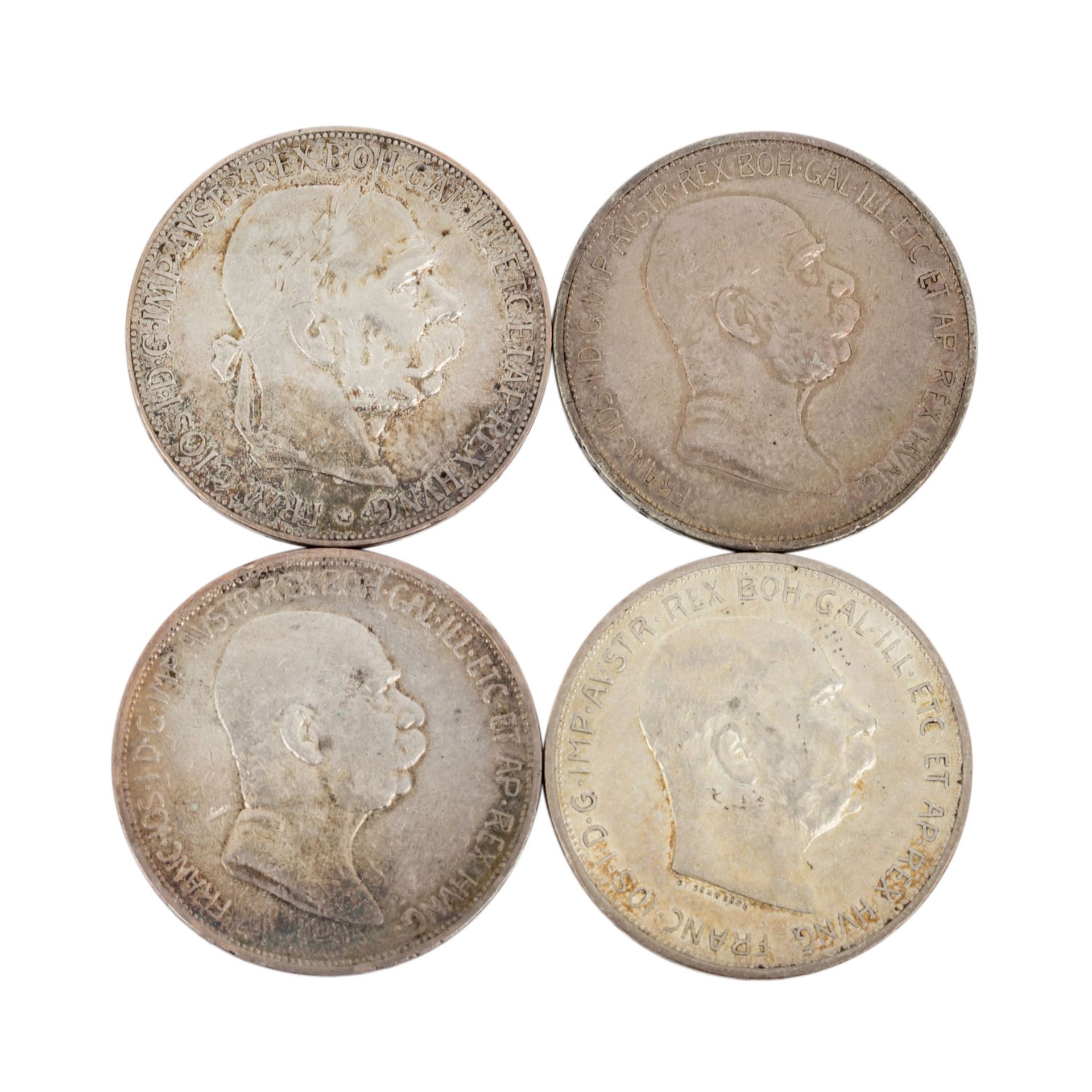 Österreich - 4 x 5 Kronen, Franz Joseph,1907, 1908, 1909 (2), Erhalt etwa ss.