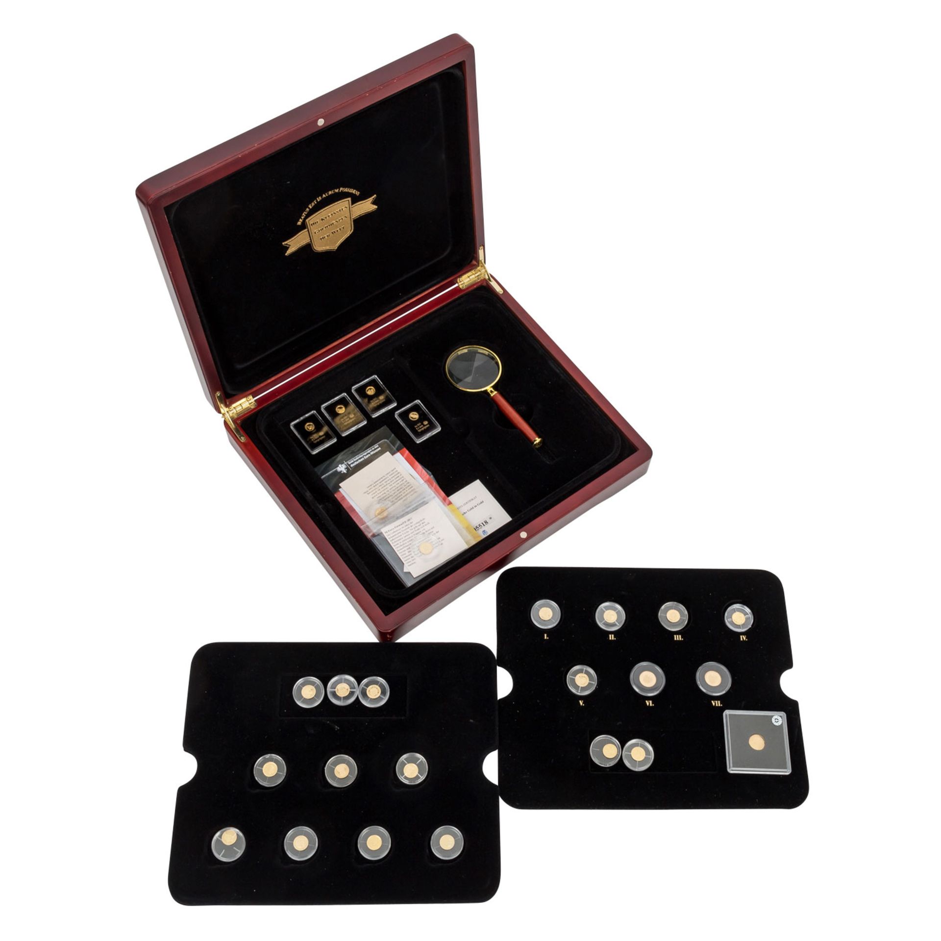 Die kleinsten Goldmünzen der Welt - Schatulle mit26 Mini-Münzen und Medaillen, Feing