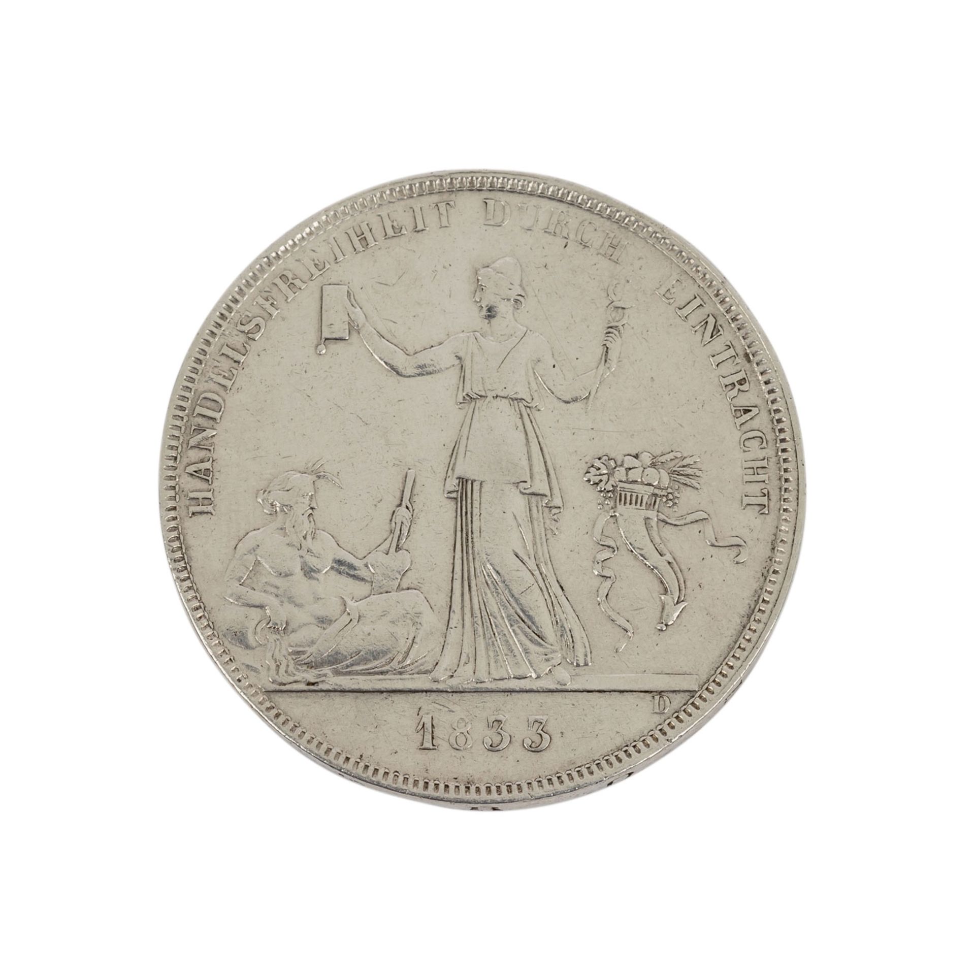 AD, Württemberg Taler 1833ca. 29,3g; s-ss, geputzt, einige Kratzer mit vier Lötstell - Bild 2 aus 2