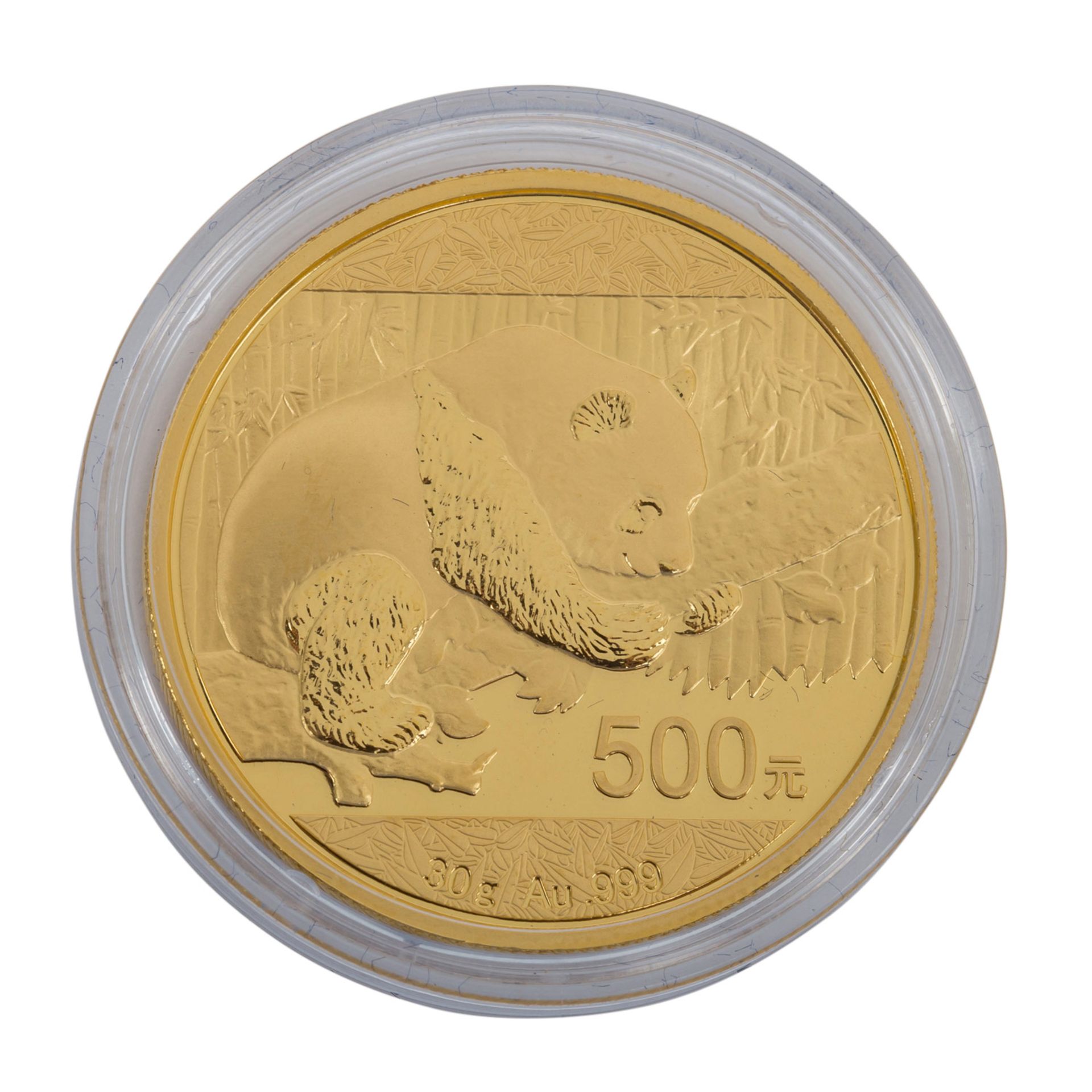 China/Gold - 500 Yuan 2016,Panda klammert sich an einen Ast, vz-stgl., minimal 30g Gol