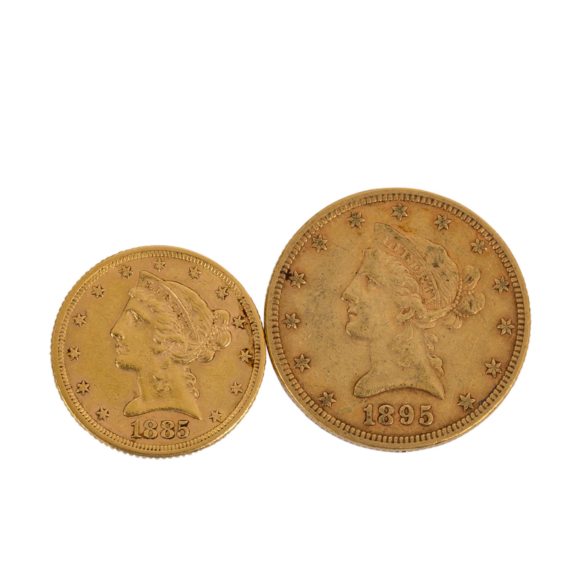 Goldmünzen USA. 19.Jh. -1 x USA - 10 Dollars 1895, Liberty Head, ss, berieben,Tönung