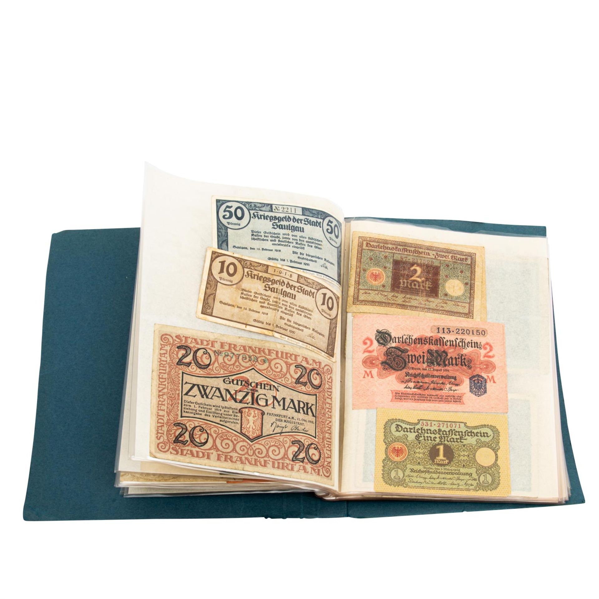 Banknotensammlung - Kleines Album, darunterStuttgart Stadtkassenscheine, diverses Krie