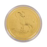 Australien/Gold - 100 Dollars 2015, Lunar II,Year of the Goat, fast prfr., 1 Unze Gold