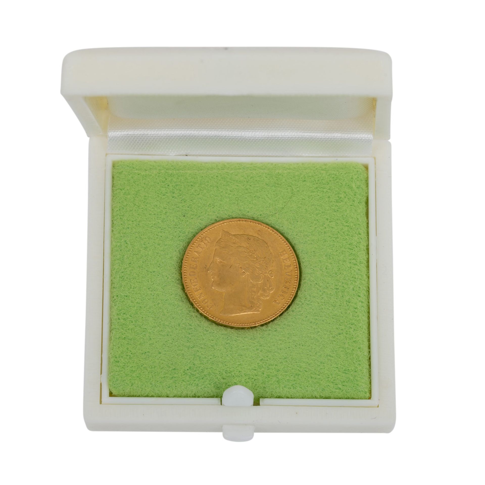 Schweiz/Gold - 20 Franken 1896/B, Helvetia,ss, deutliche Kratzer, berieben, 5,8g Gold