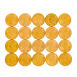 Schweiz / GOLD - 20 x 20 Franken, ex. 1901/47,ca. 116 Gramm fein, Erhaltungen verschie