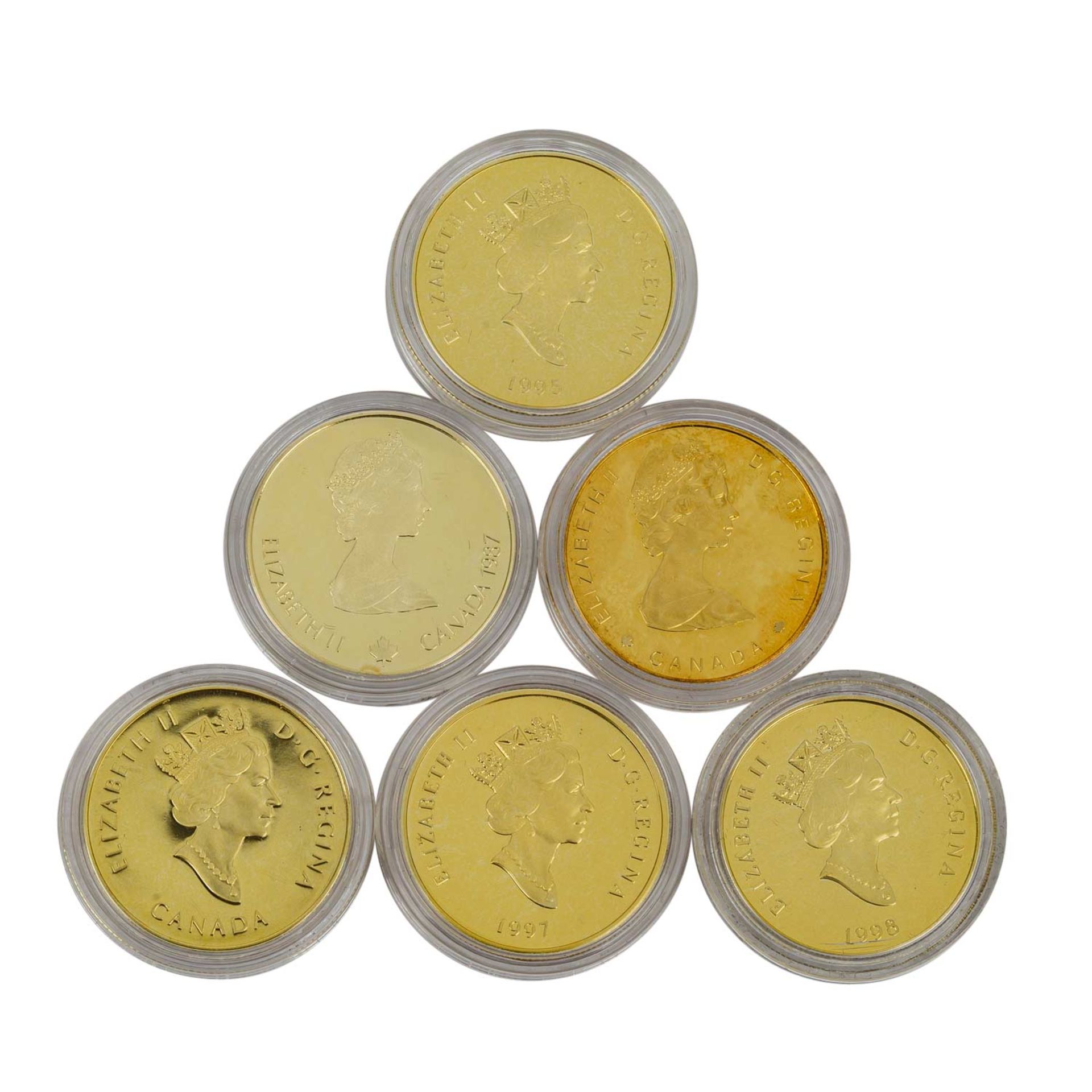 Kanada / GOLD - 6 x 100 Dollars,1987, 1988, 1995, 1996, 1997, 1998, 6 x 1/4 Unze fein - Bild 3 aus 3