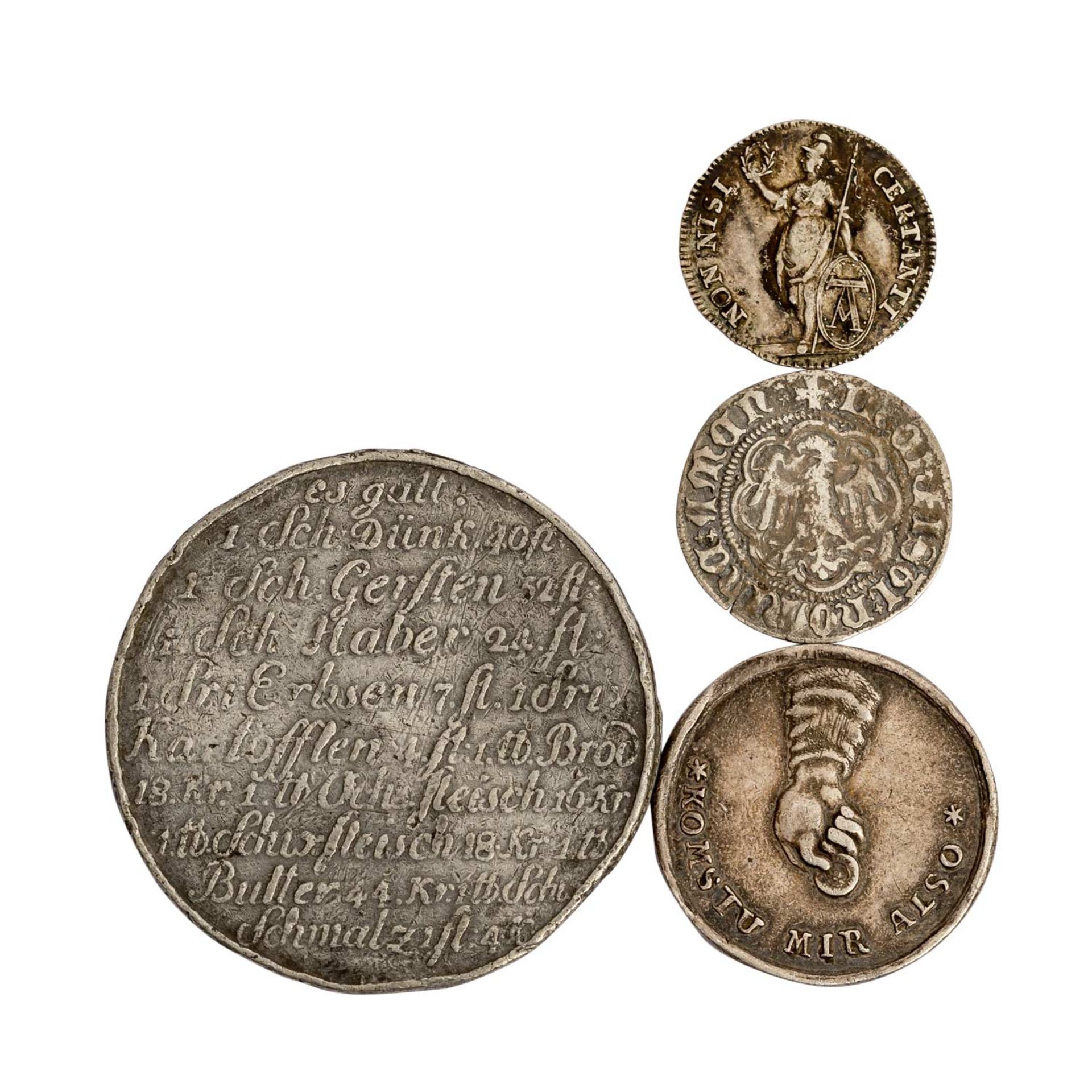 3 hist. Medaillen und 1 Münze -1 x Württemberg - Zinnmedaille 1817, Auf die Teuerung - Image 2 of 2