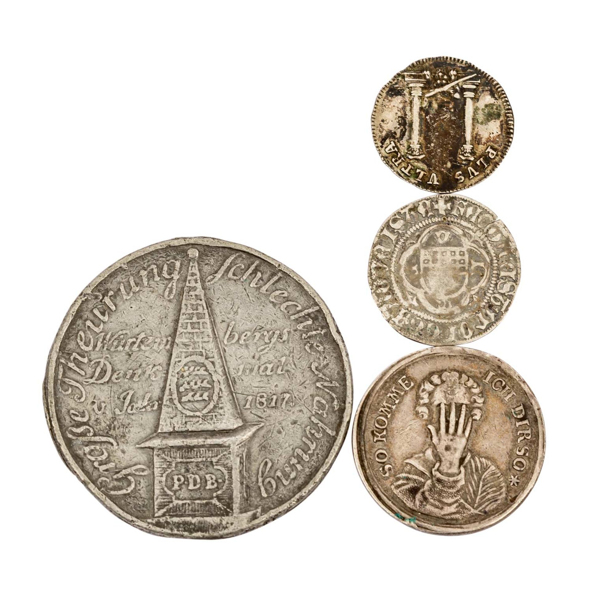 3 hist. Medaillen und 1 Münze -1 x Württemberg - Zinnmedaille 1817, Auf die Teuerung