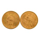 Russland/GOLD -2 x Russland - 10 Rubel 1976/1977, Tscherwonetz, vz, leichte Verfärbun