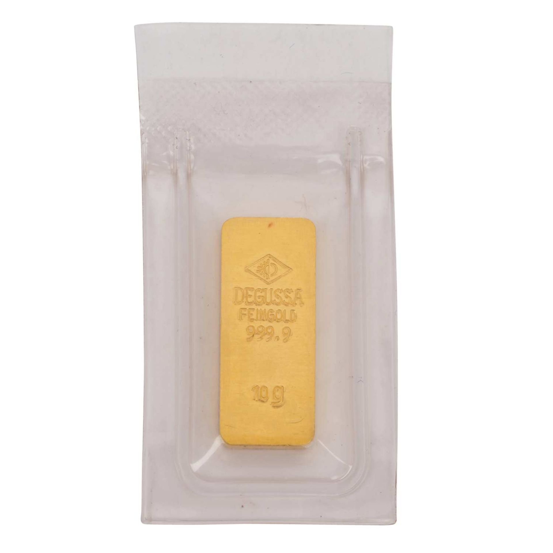 GOLDBARREN 10 g,Hersteller DEGUSSA. Originalverschweisst|GOLD BAR 10 grams, ma