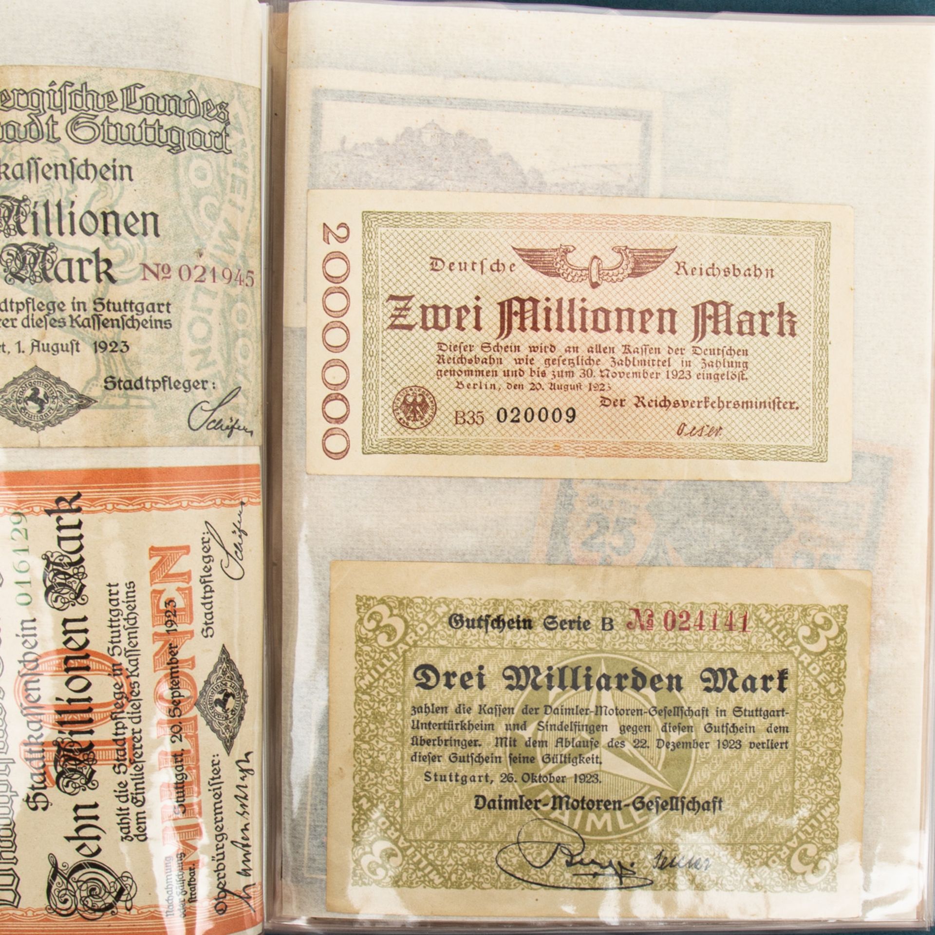 Banknotensammlung - Kleines Album, darunterStuttgart Stadtkassenscheine, diverses Krie - Bild 3 aus 4