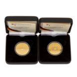 BRD/GOLD - 2 x 100 Euro zu je 1/2 Unze,2 x 2005 J Fußball WM, Originaletui + Zertifik