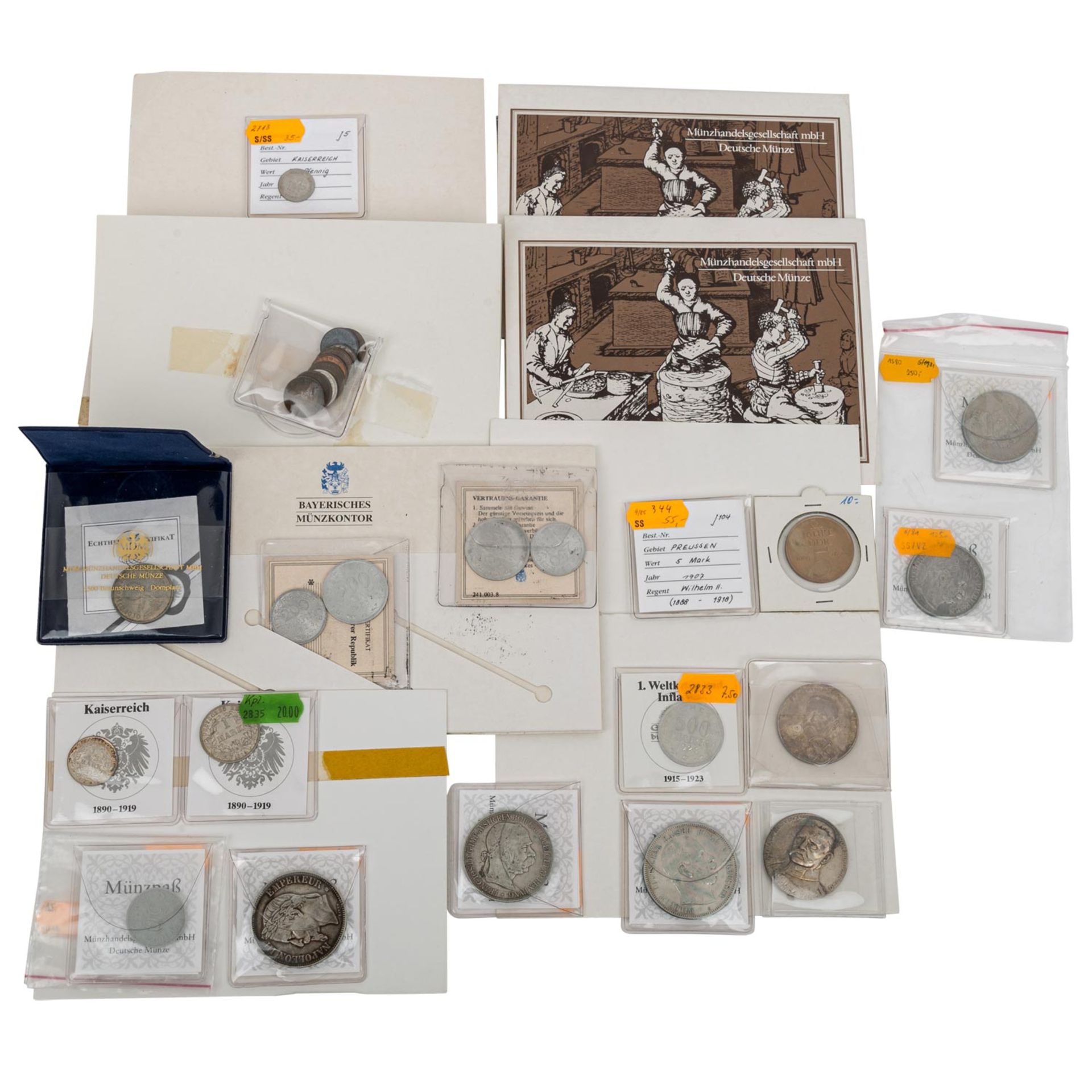 Kaiserreich - Konvolut mit diversen Silbermünzen,darunter auch etwas Aluminiumgeld, e