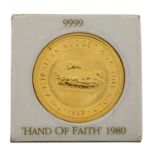 1 x 1/2 oz Australien, Nugget 1987/GOLD'Hand of Faith 1980' in kleinem Blister, stgl.