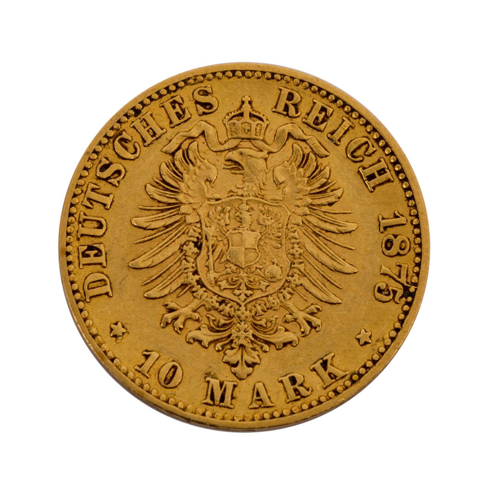 Deutsches Kaiserreich / Baden - 10 Mark 1875/G Großherzog Friedrich von Baden,Erhaltu - Image 2 of 2