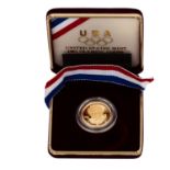 USA - 5 GOLD Dollars, Atlanta 1988,1/4 Unze fein, Etui, proof.| USA - 5 GOLD D