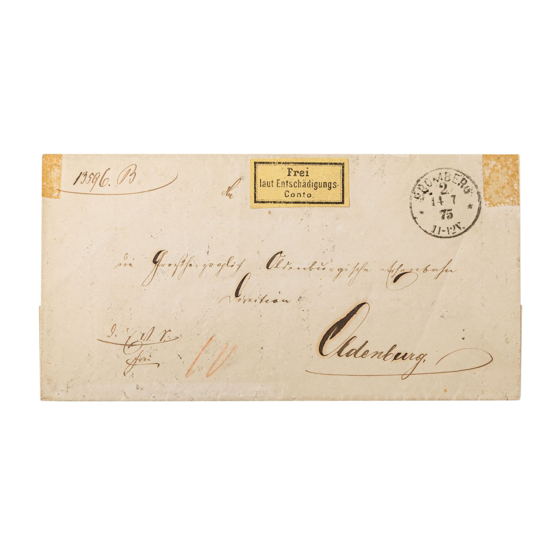 Deutsches Reich Gebührenzettel 1874,Beleg mit Stempel Bromberg 14.7.1875. Kl.K 1 auf - Bild 2 aus 3