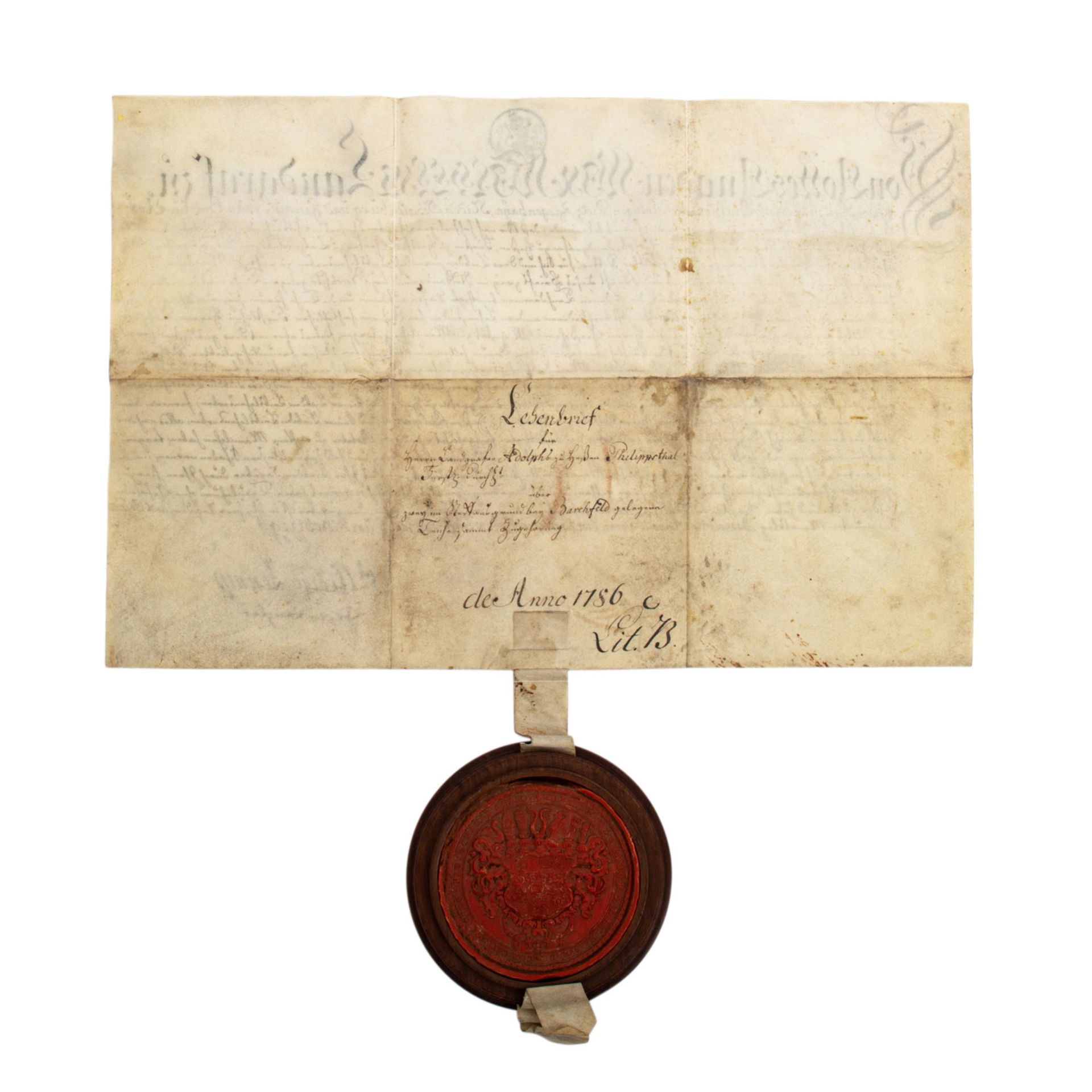 Lehensbrief von 1786, für Herrn Landgrafen Adolph zu Heßen-Philippsthal über zwey i - Image 4 of 4