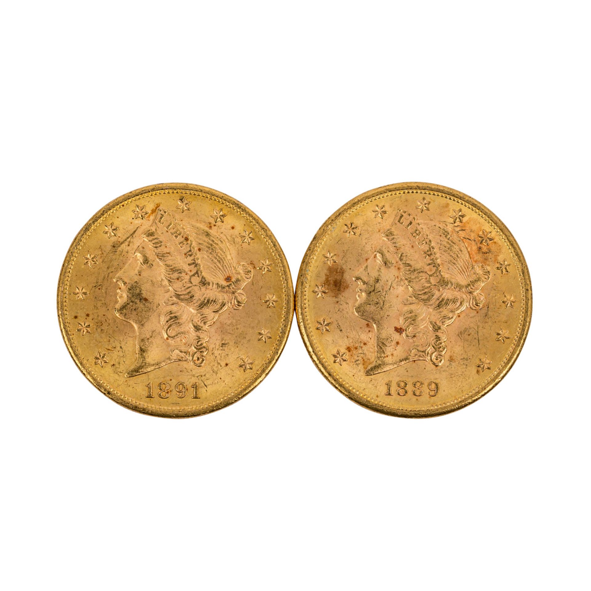 USA / GOLD - 2 x 20 Dollars 1889/S; 1891/S, je ca. 30 Gramm Gold fein, gesamt also 60