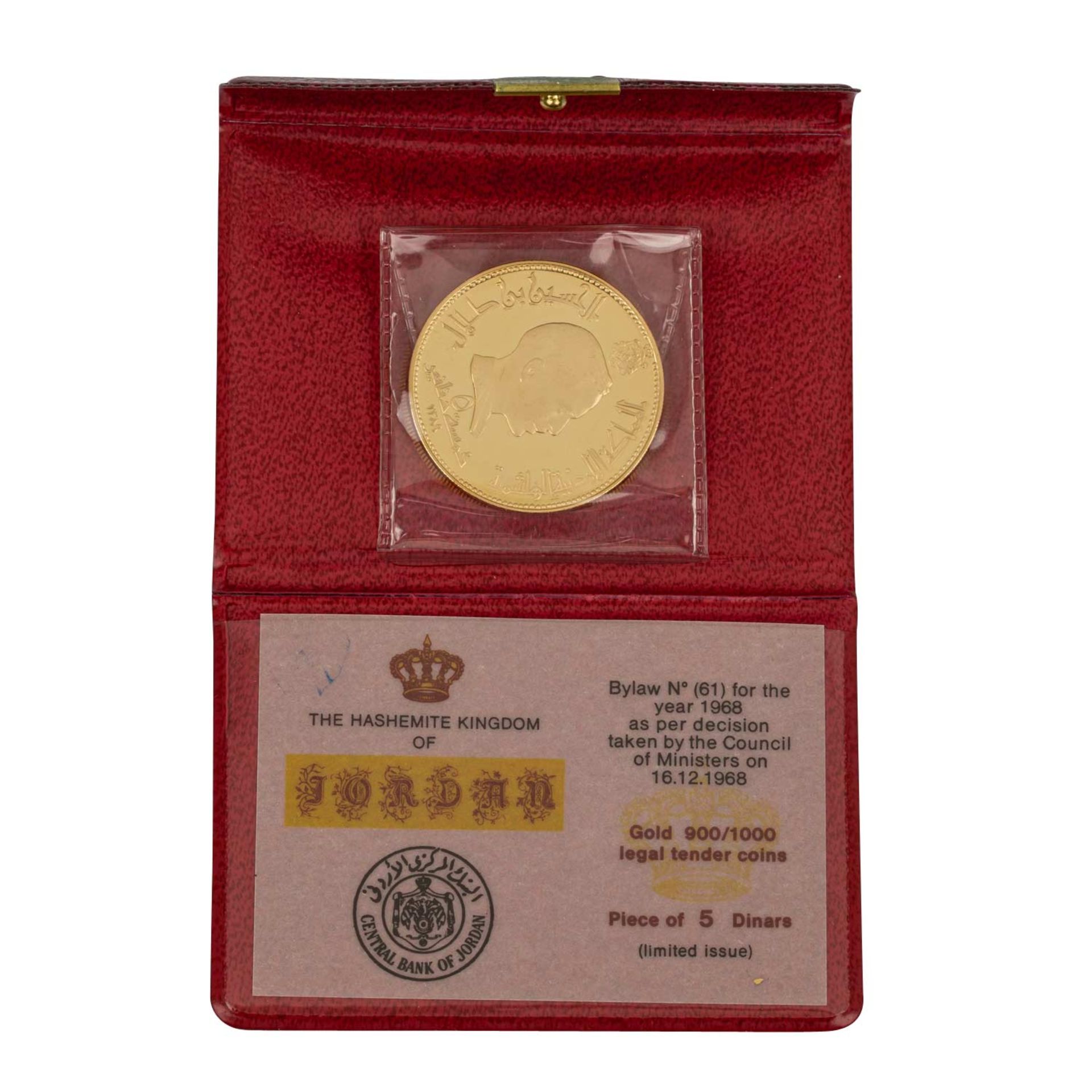 Selten! Jordanien/GOLD - 5 Dinars 1969, The Hashemite Kingdom of Jordan, ca. 12,4 g fe