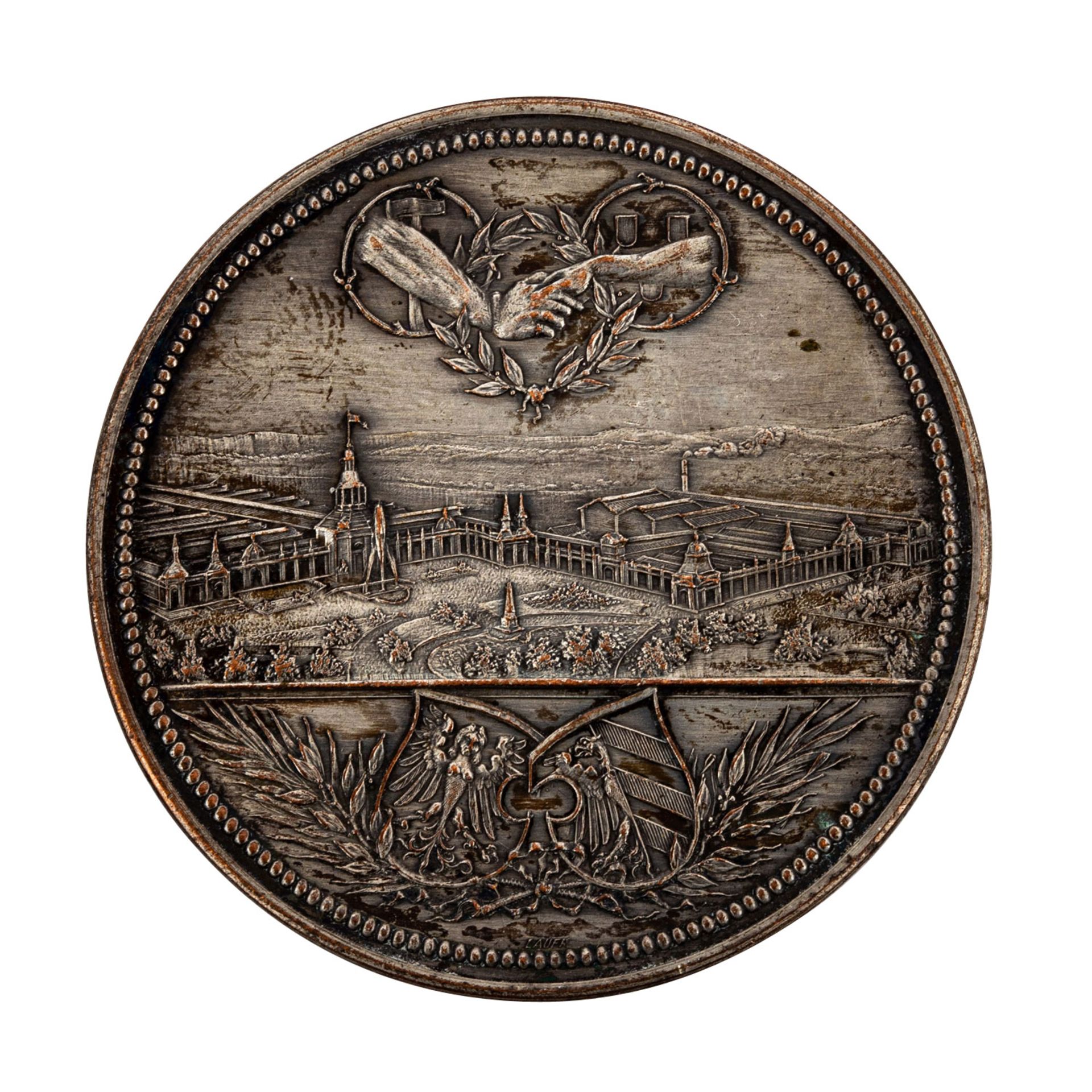 Nürnberg, Stadt - Versilberte Bronzemedaille 1896 von Lauer auf die 2. Bayerische Lan - Image 2 of 2