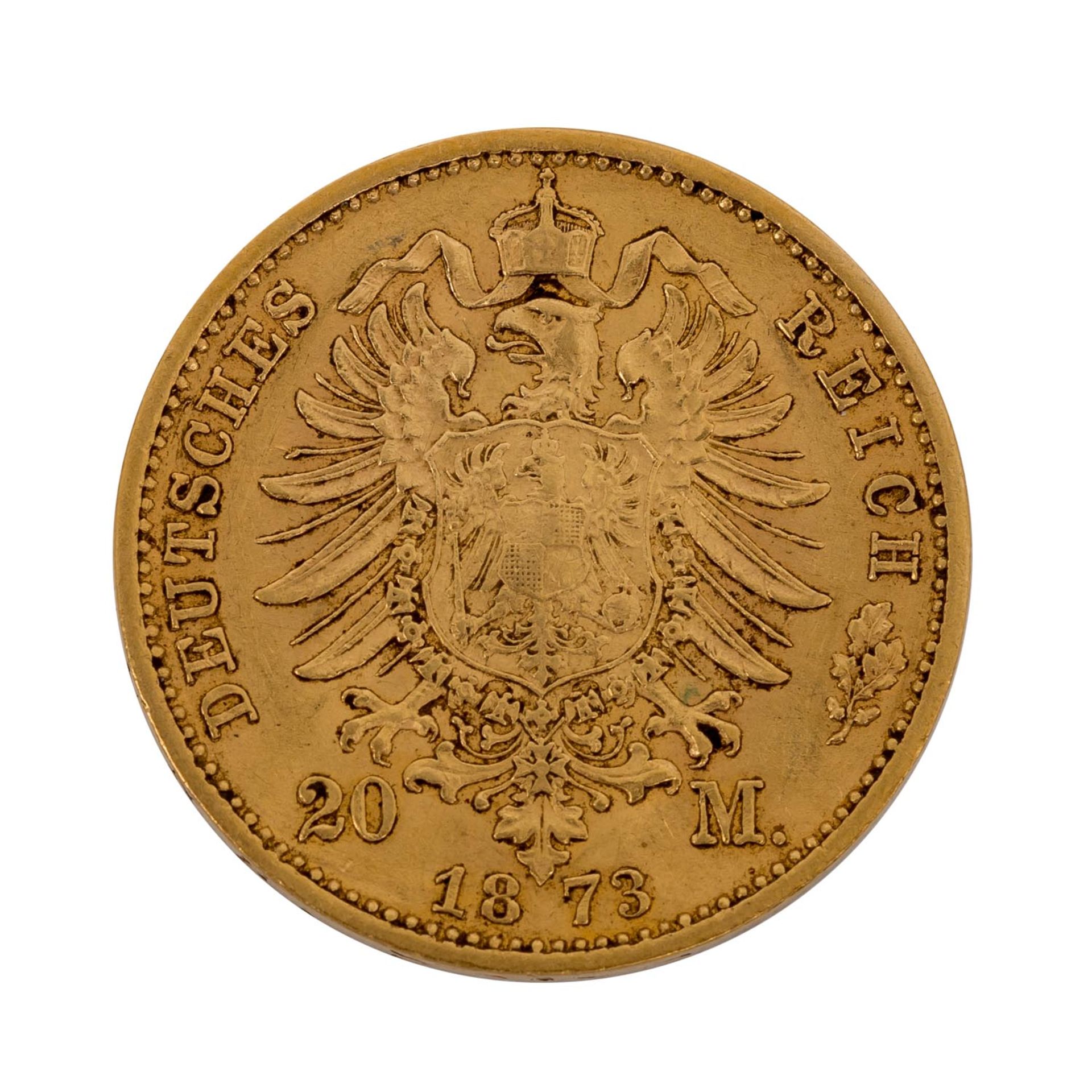Sachsen/GOLD - 20 Mark 1873 E Johann, ca. 7,16 g fein, ss, etwas fleckig | Sa - Image 2 of 2