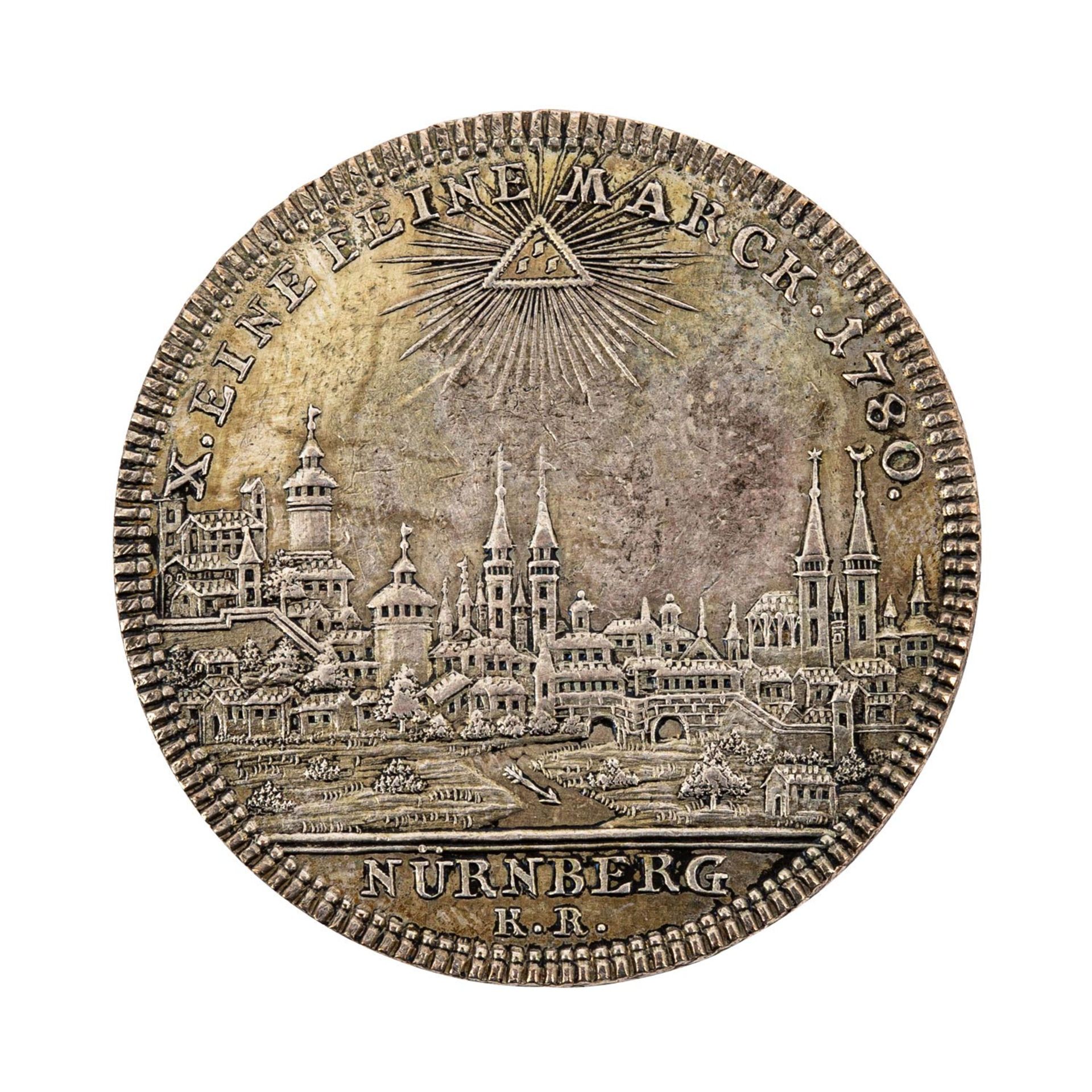 Stadt Nürnberg - Taler 1780, Stadtansicht, Bekrönter Doppeladler, ss., Tönung, Krat