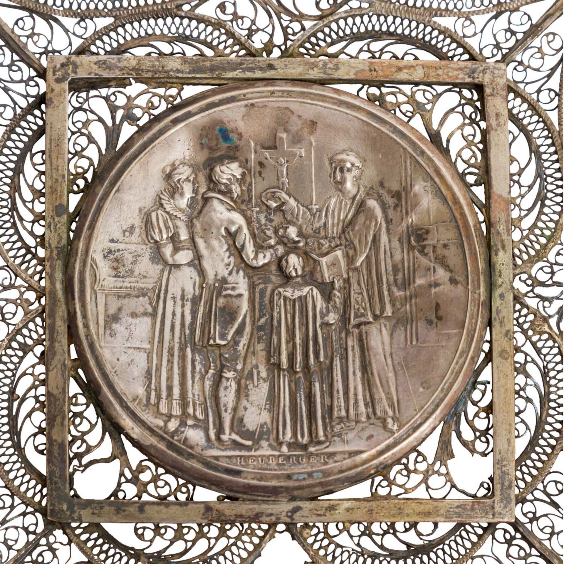 Einseitige Hochzeitsmedaille von Heuberger in 13lötigem Silber (Stempel revers), eing - Bild 2 aus 3