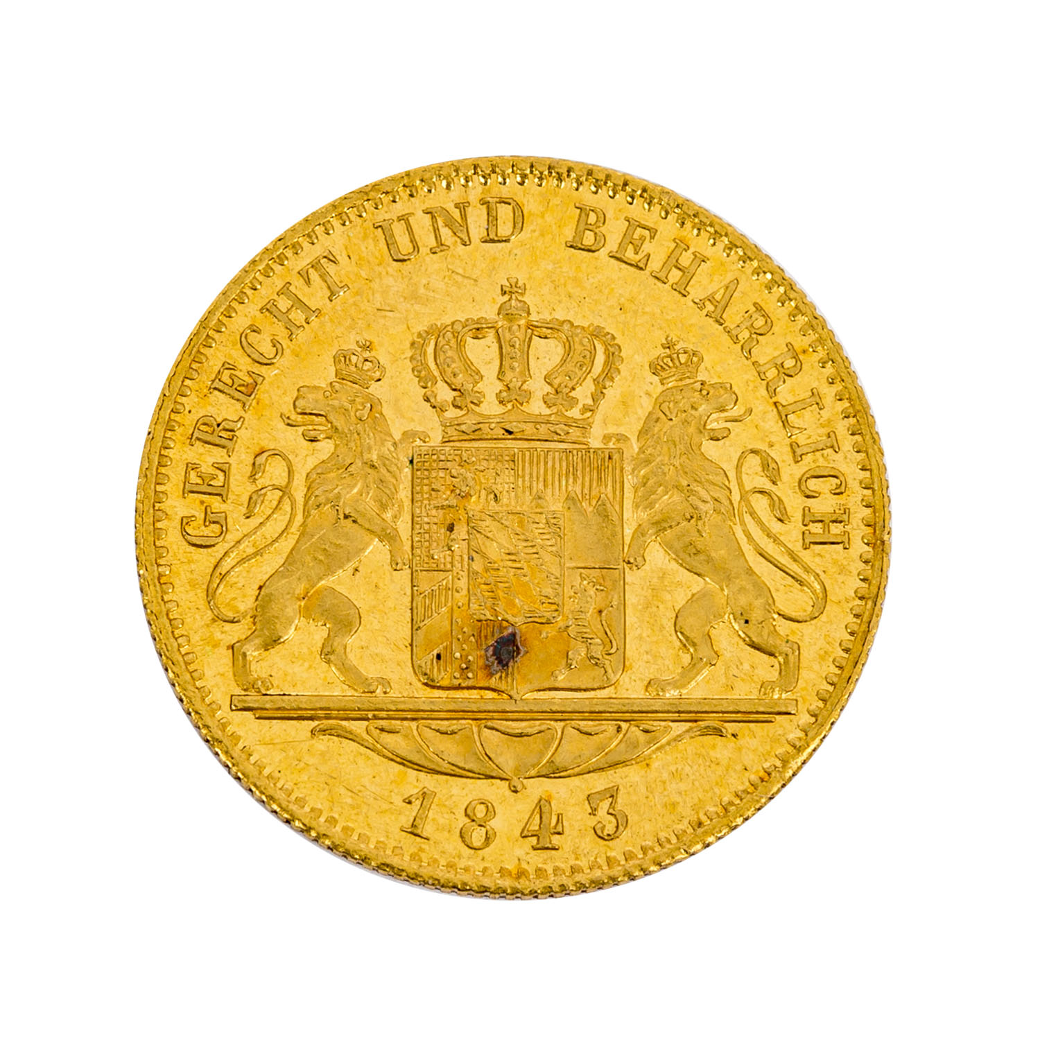 Königreich Bayern - Dukat 1843, König Ludwig I, München, 3,49 Gramm, Erhaltung: gut - Image 2 of 2