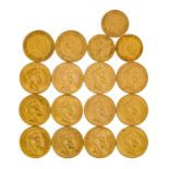 Goldmünzen des Deutschen Kaiserreichs - Zusammenstellung aus 14 x 20 Mark und 3 x 10