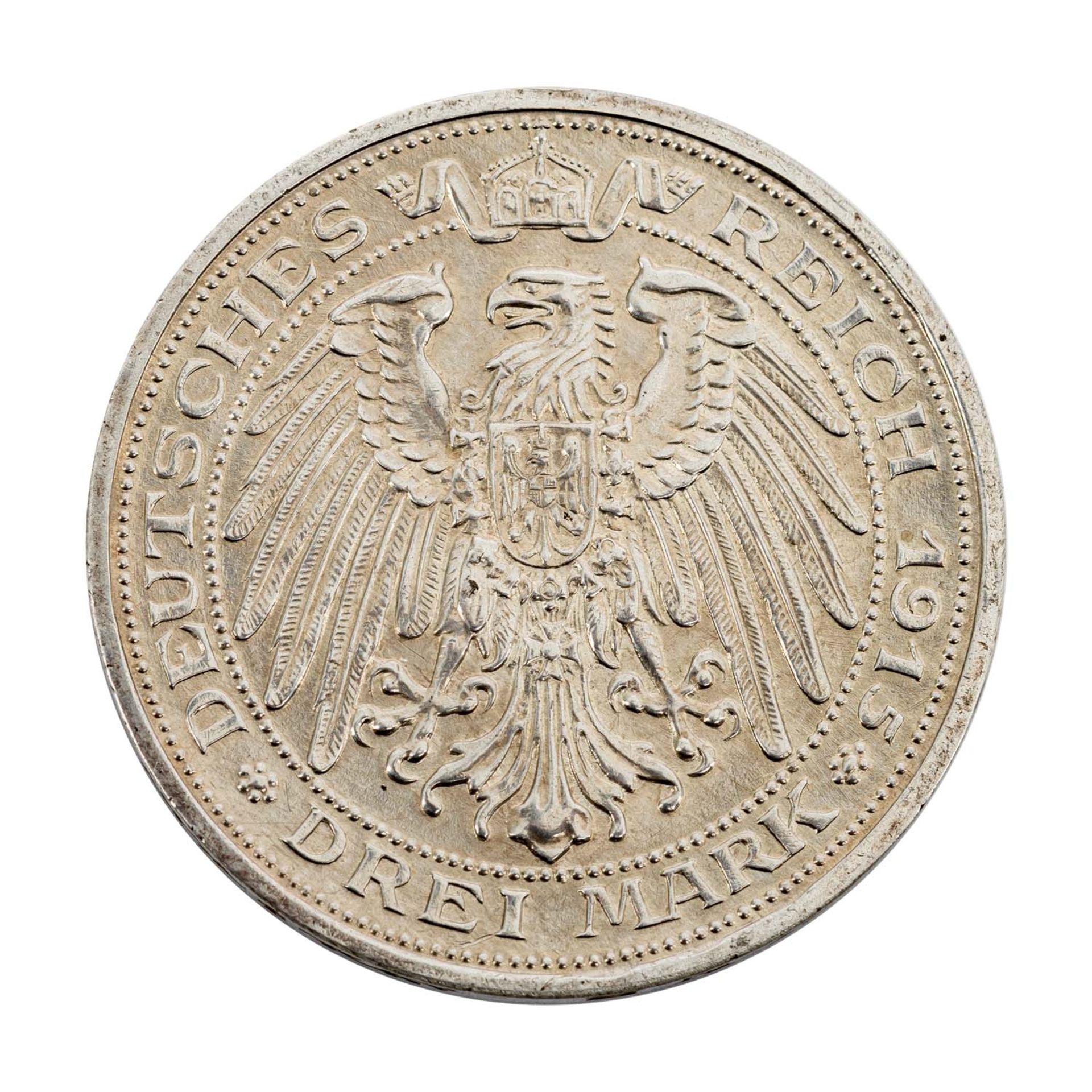 Dt. Kaiserreich /PREUSSEN - Mansfeld 1915, Wilhelm II, 3 Mark, Zur Jahrhundertfeier de - Bild 2 aus 2