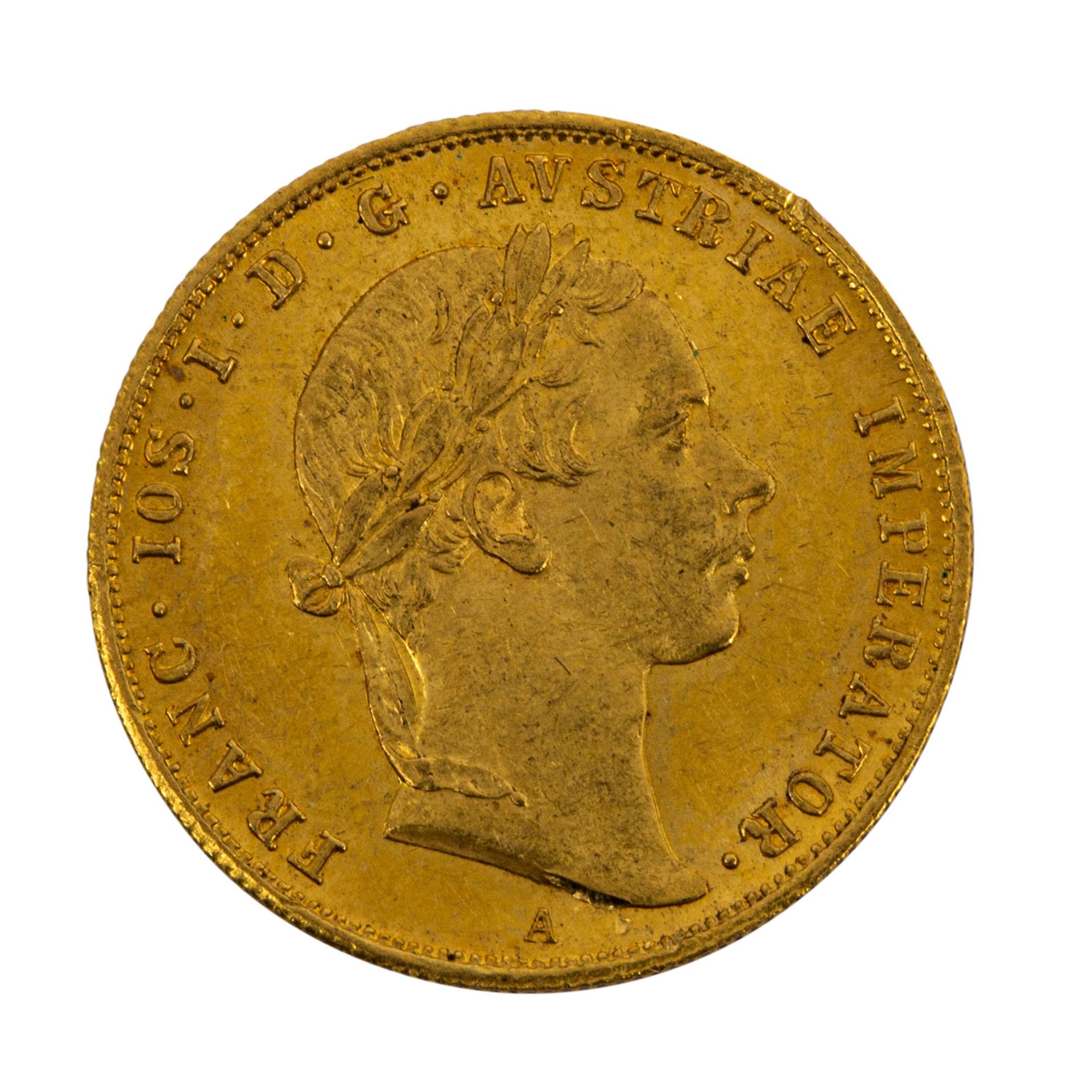 Österreich - Dukat 1856/A, Franz Josef I, vz., Randfehler. | Austria - Ducat