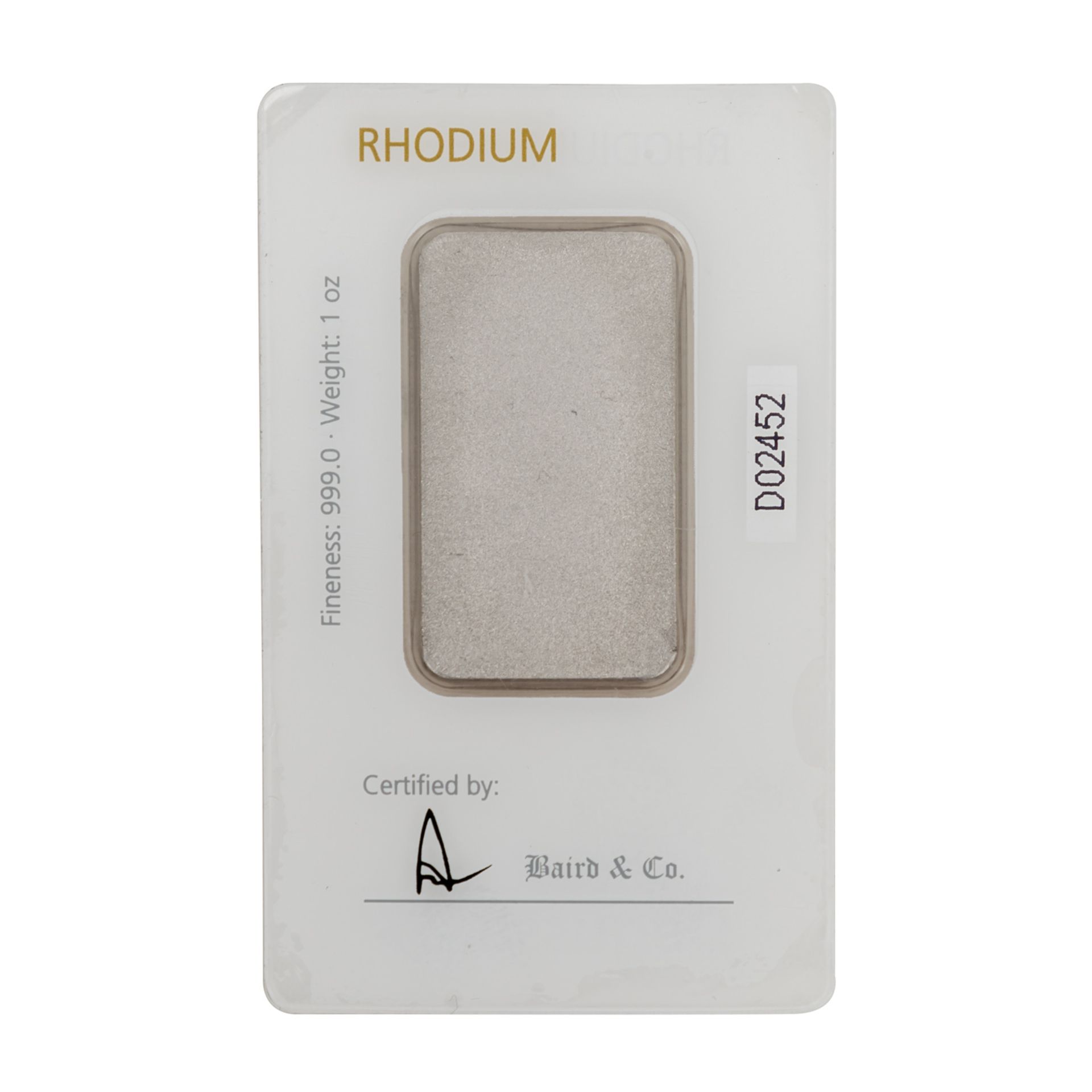RHODIUM Barren 1 Unze Rhodium fein, geprägt, Degussa, hergestellt und zertifiziert vo - Image 2 of 3
