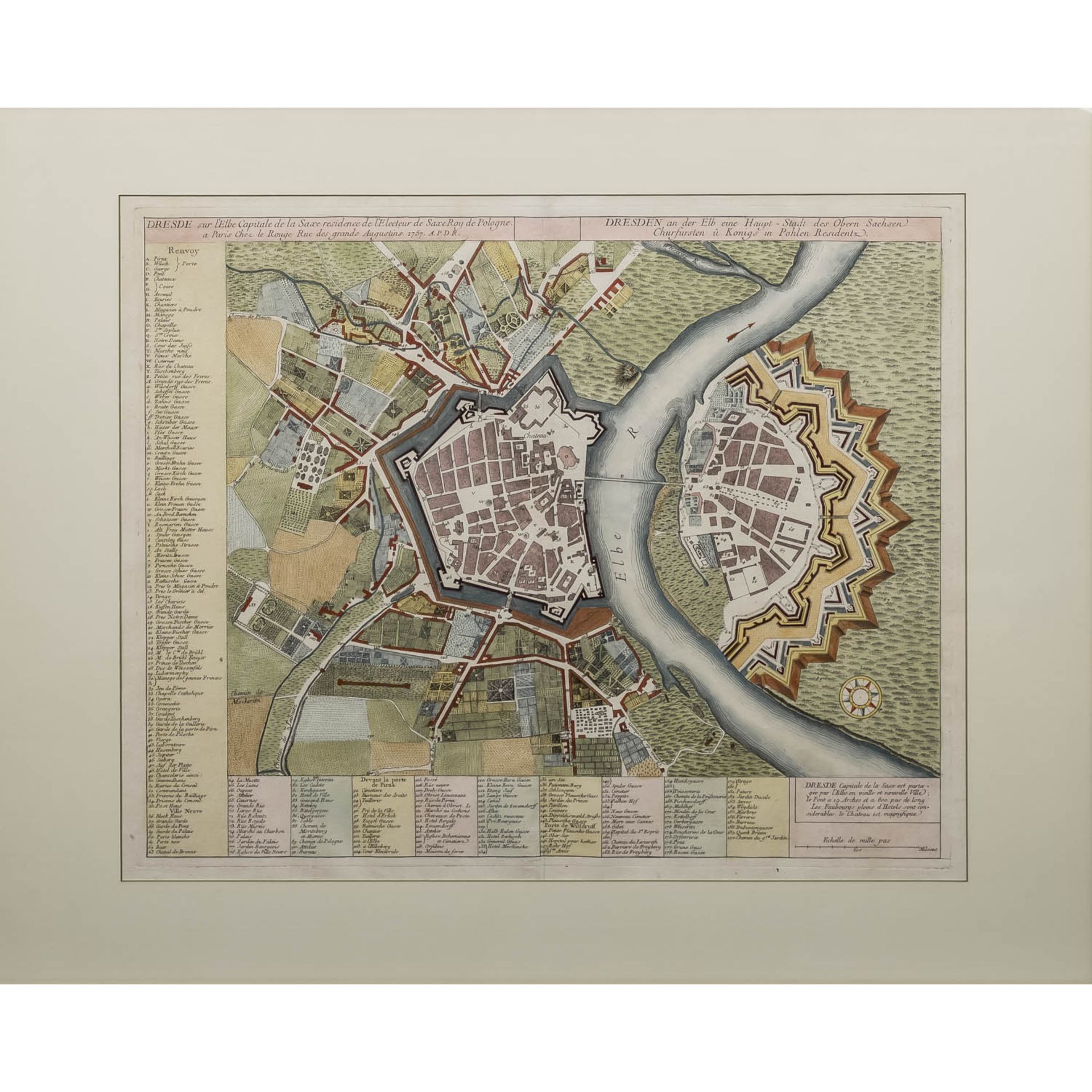 Hist. Kupferstichkarte der Stadt Dresden - "Dresden an der Elb eine Haupt-Stadt des Ob