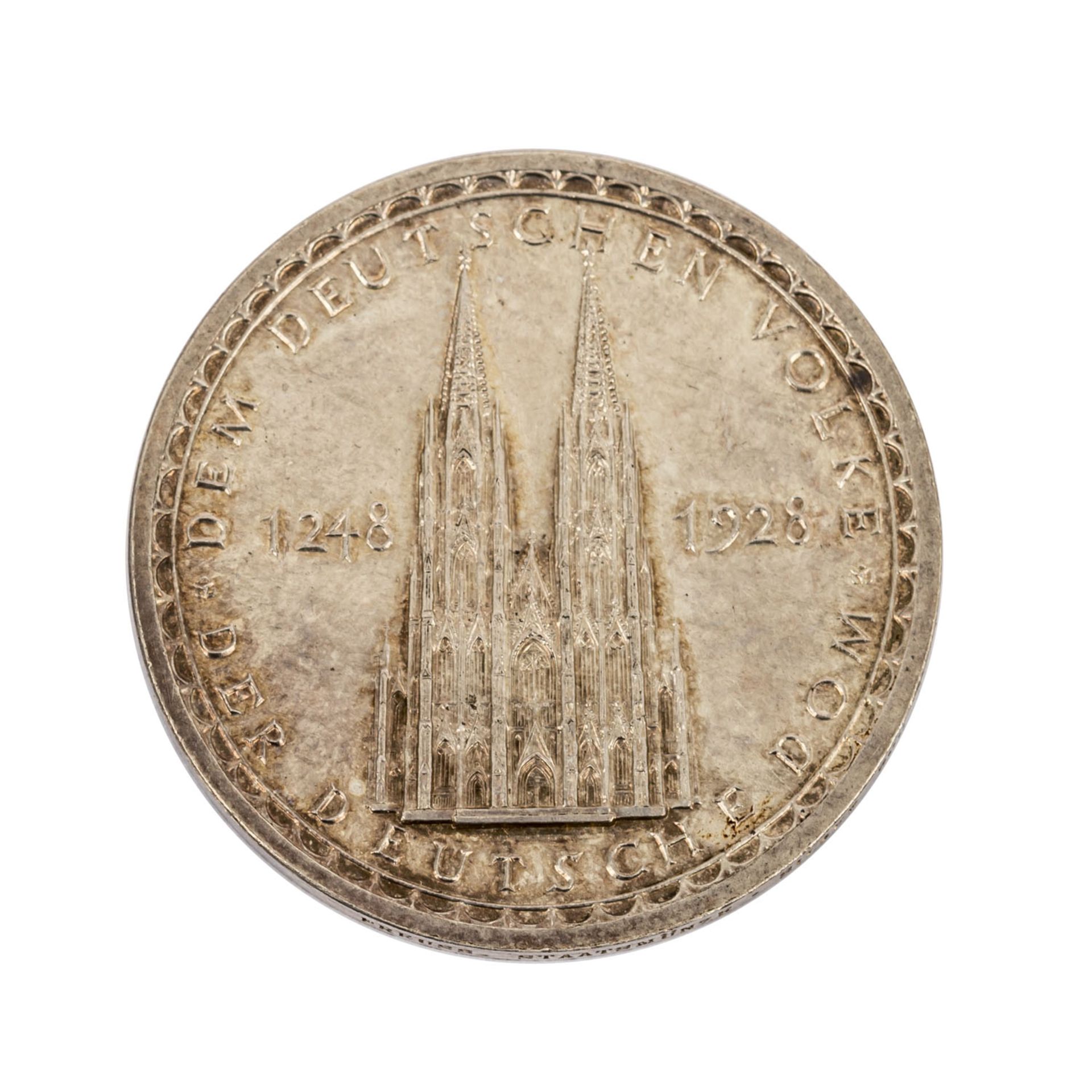 Köln - Silberne Stadtmedaille 1928, 680 Jahre Grundsteinlegung Kölner Dom, vz-, leic - Image 2 of 2