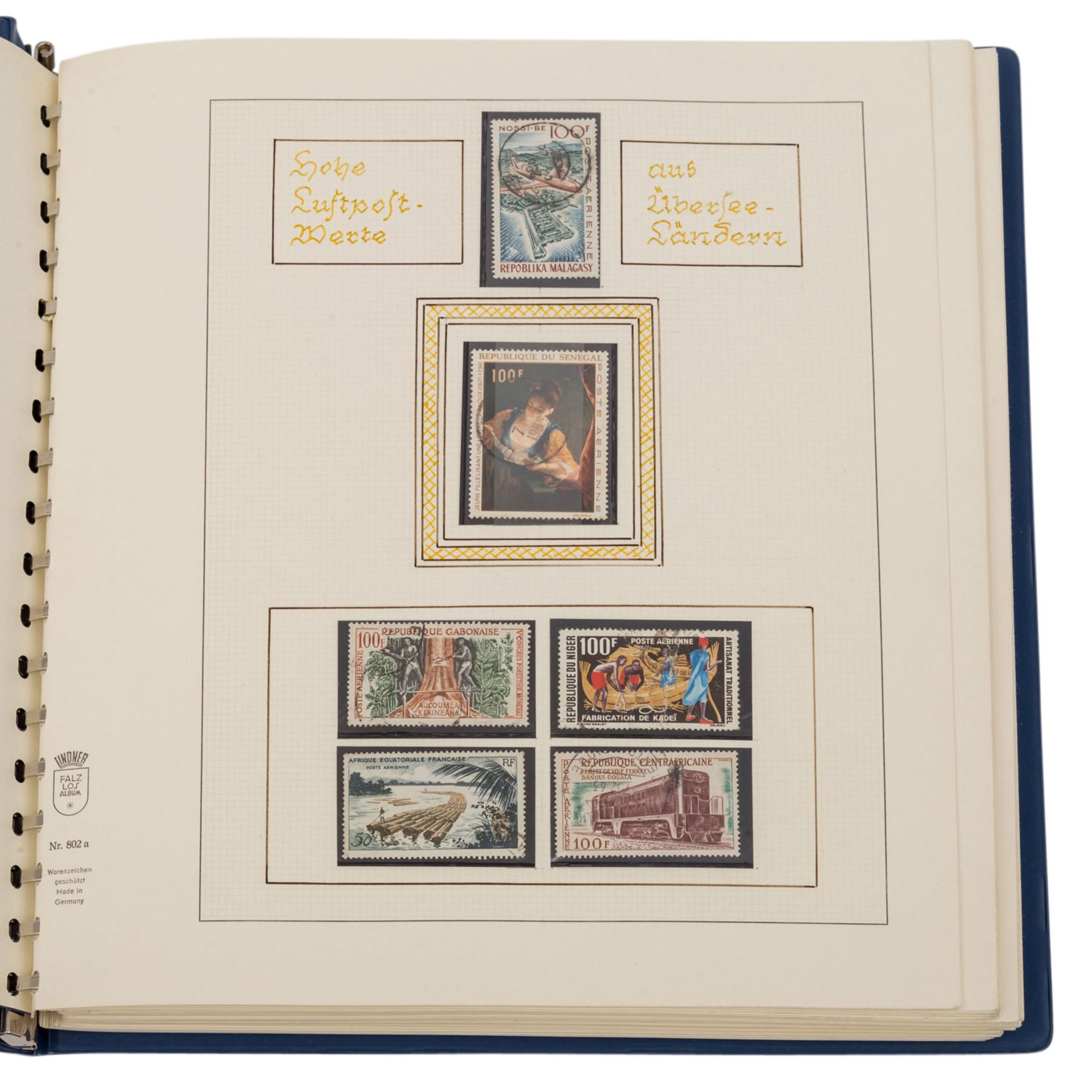 Briefmarken Album - Frankreich, Kolonien Lindner Album mit selbstgestalteten Blättern