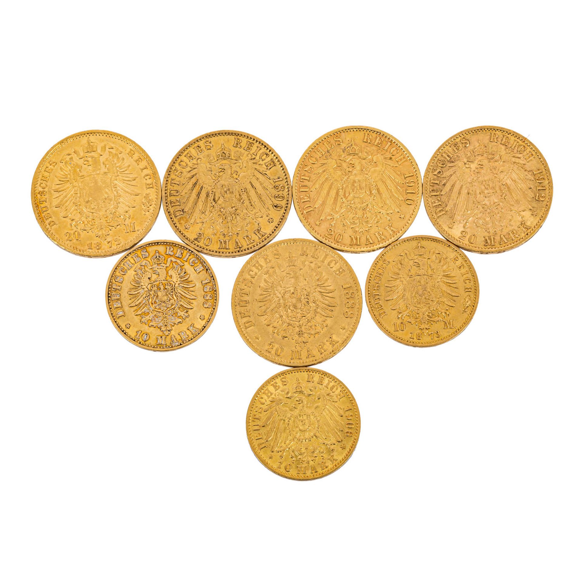 Preussen/GOLD - 5 x 20 Goldmark und 3 x 10 Goldmark, 20 Mark 1872 A Wilhelm I., 20 Mar - Image 2 of 4