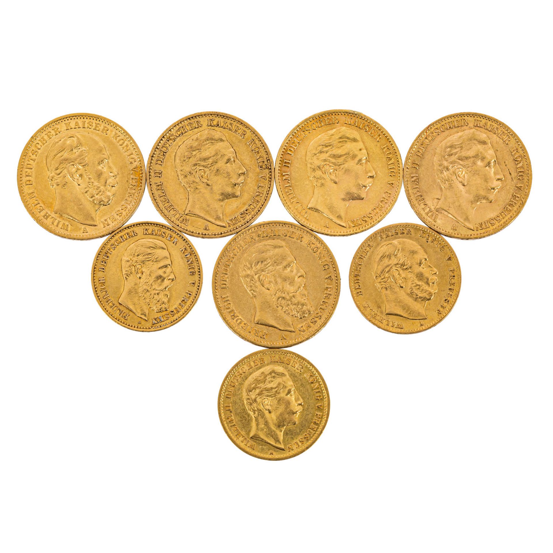 Preussen/GOLD - 5 x 20 Goldmark und 3 x 10 Goldmark, 20 Mark 1872 A Wilhelm I., 20 Mar