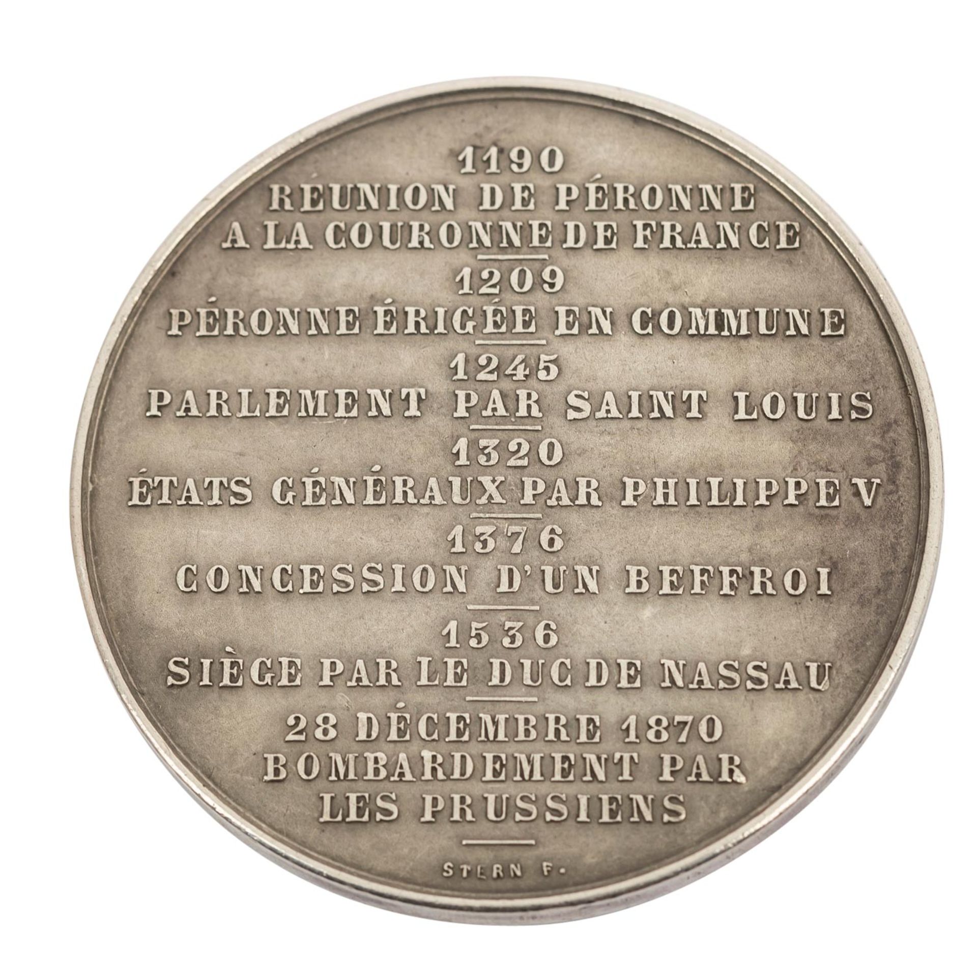 Frankreich - Silbermedaille o.J., Medailleur Stern, Die Geschichte der Stadt Péronne - Image 2 of 2